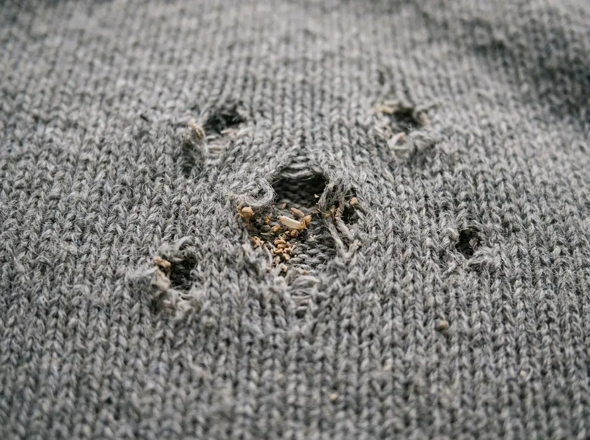 Irregular holes and gnaw marks on wool and cashmere