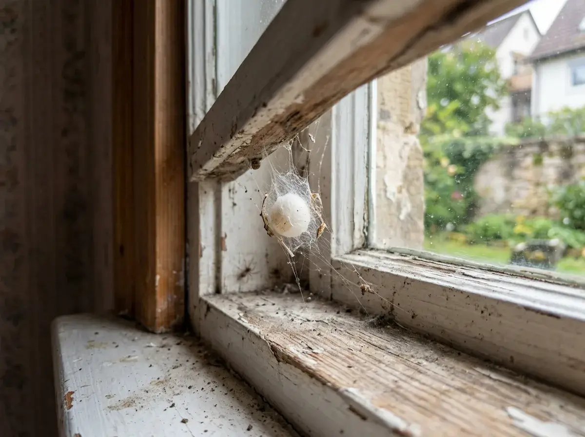 Egg sacs on hidden, protected surfaces