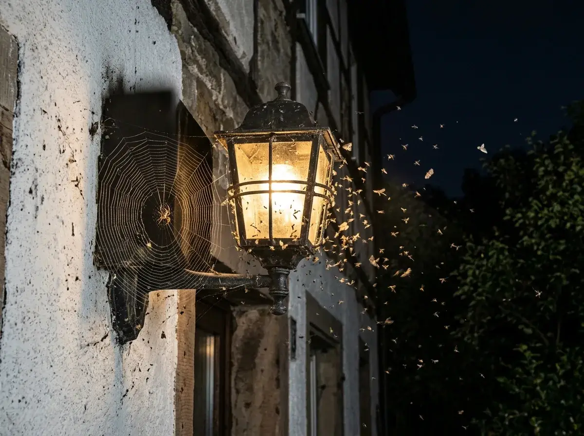 Large numbers of flying insects around light sources