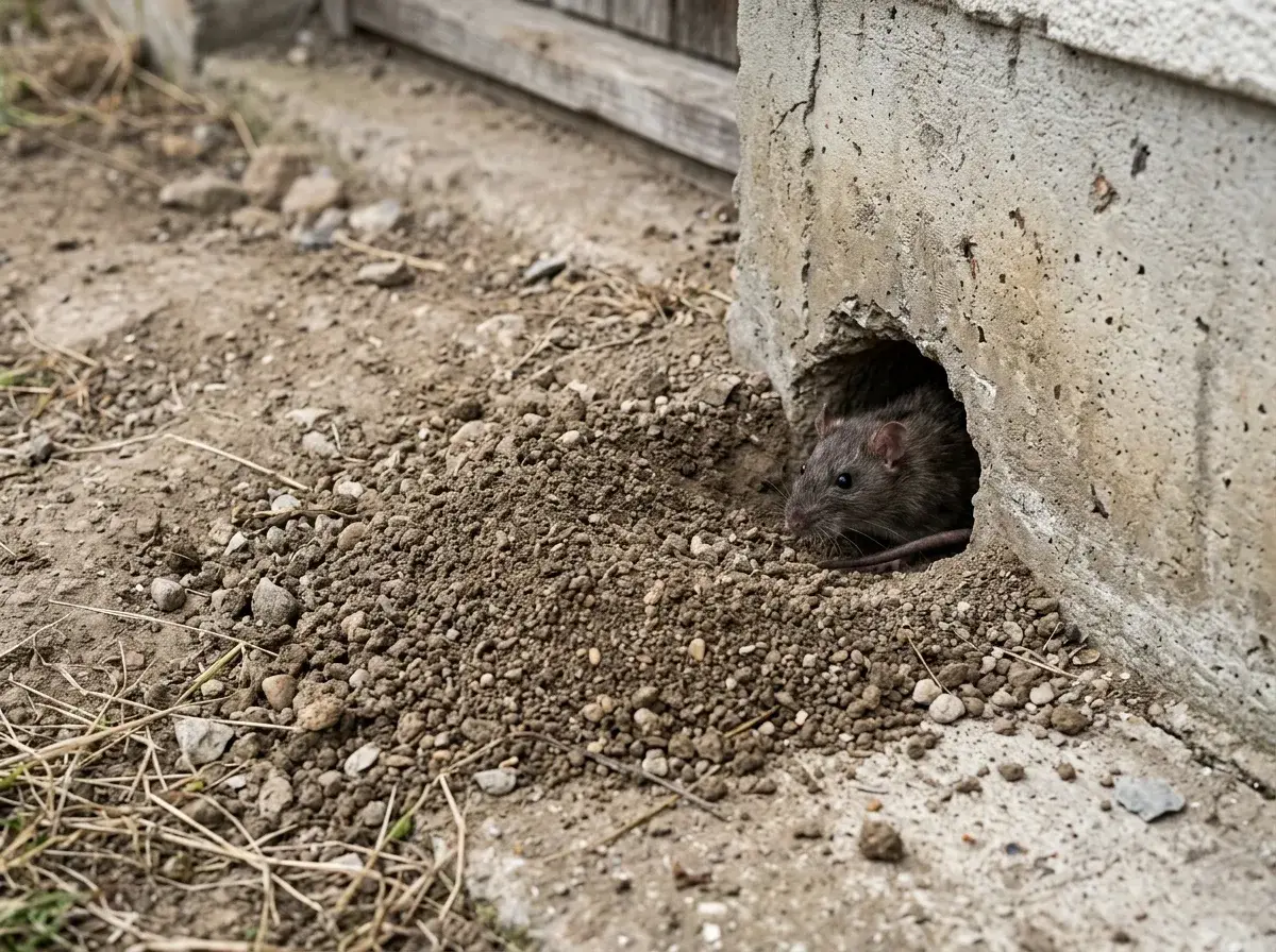 Burrows in the ground along the perimeter